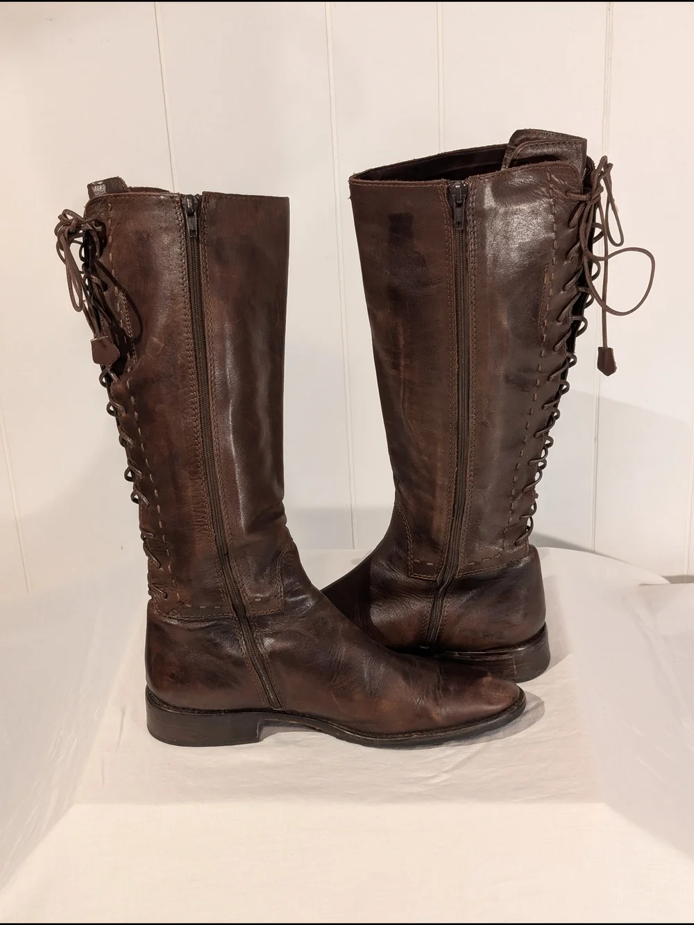 Handmade Over-the-Knee Lace-Up Leather Boots in Dark Brown